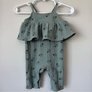 Grayson Mini Romper Jumpsuit Baby 0-3 Months Green Ladybugs Ruffle Sleveless